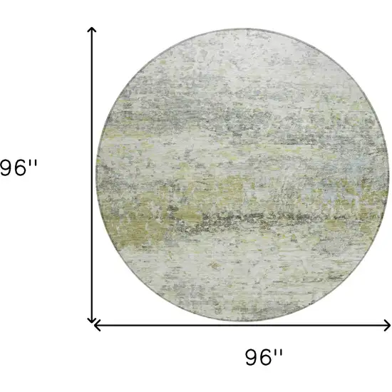 8' Artichoke Green Gray And Ivory Round Abstract Washable Indoor Outdoor Area Rug Photo 9