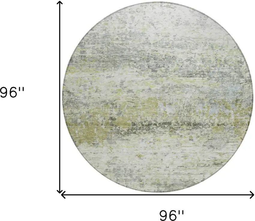8' Artichoke Green Gray And Ivory Round Abstract Washable Indoor Outdoor Area Rug Photo 9