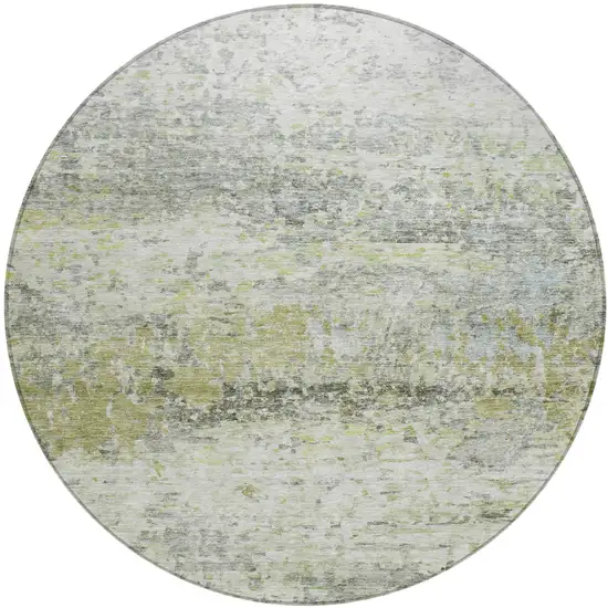 8' Artichoke Green Gray And Ivory Round Abstract Washable Indoor Outdoor Area Rug Photo 2
