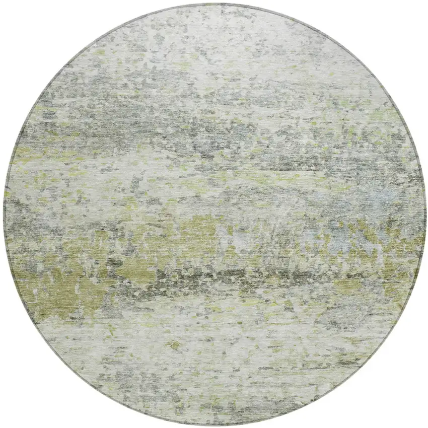 8' Artichoke Green Gray And Ivory Round Abstract Washable Indoor Outdoor Area Rug Photo 2