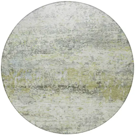 8' Artichoke Green Gray And Ivory Round Abstract Washable Indoor Outdoor Area Rug Photo 6