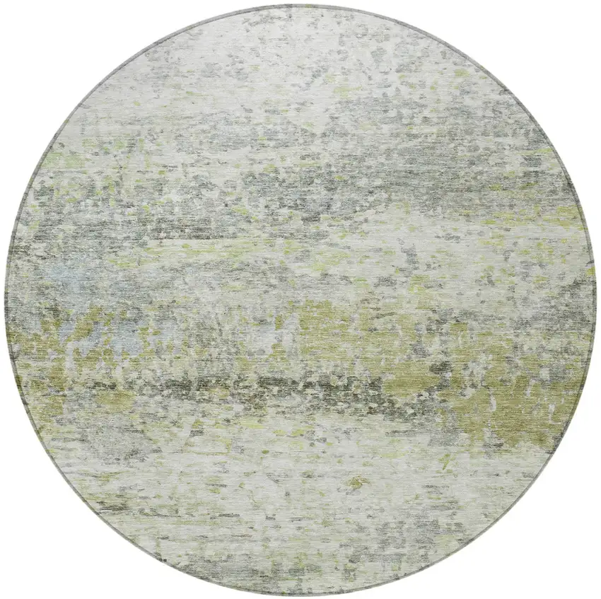 8' Artichoke Green Gray And Ivory Round Abstract Washable Indoor Outdoor Area Rug Photo 6