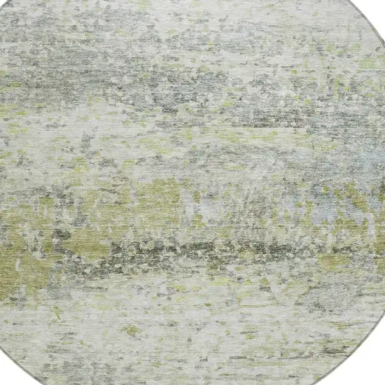 8' Artichoke Green Gray And Ivory Round Abstract Washable Indoor Outdoor Area Rug Photo 5