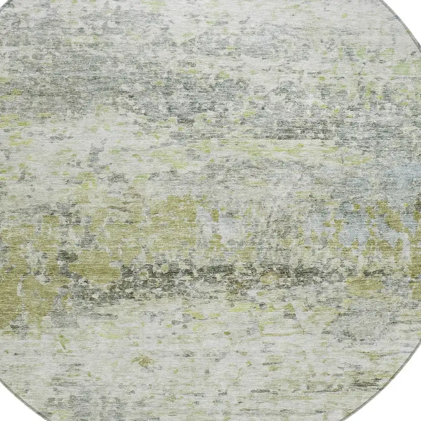 8' Artichoke Green Gray And Ivory Round Abstract Washable Indoor Outdoor Area Rug Photo 5