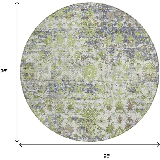 8' Artichoke Green Gray And Ivory Round Abstract Washable Indoor Outdoor Area Rug Photo 8