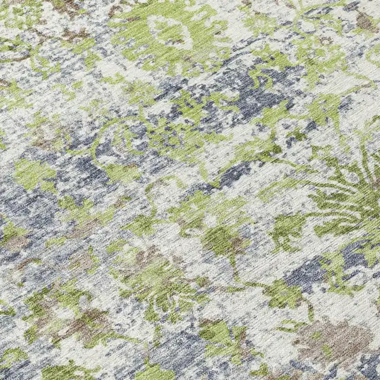 8' Artichoke Green Gray And Ivory Round Abstract Washable Indoor Outdoor Area Rug Photo 9