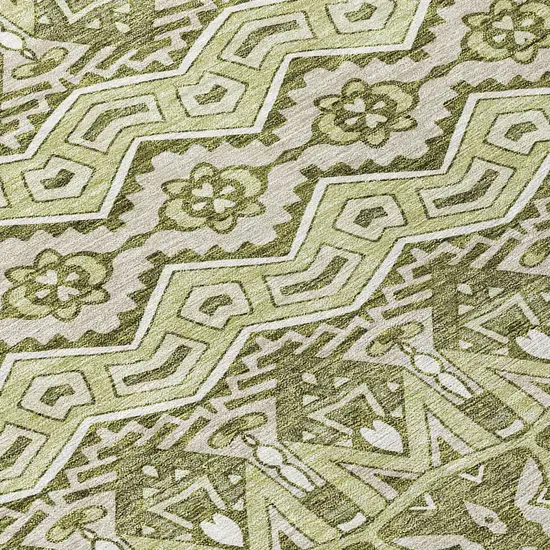 8' Artichoke Green Gray And Ivory Round Moroccan Washable Indoor Outdoor Area Rug Photo 7
