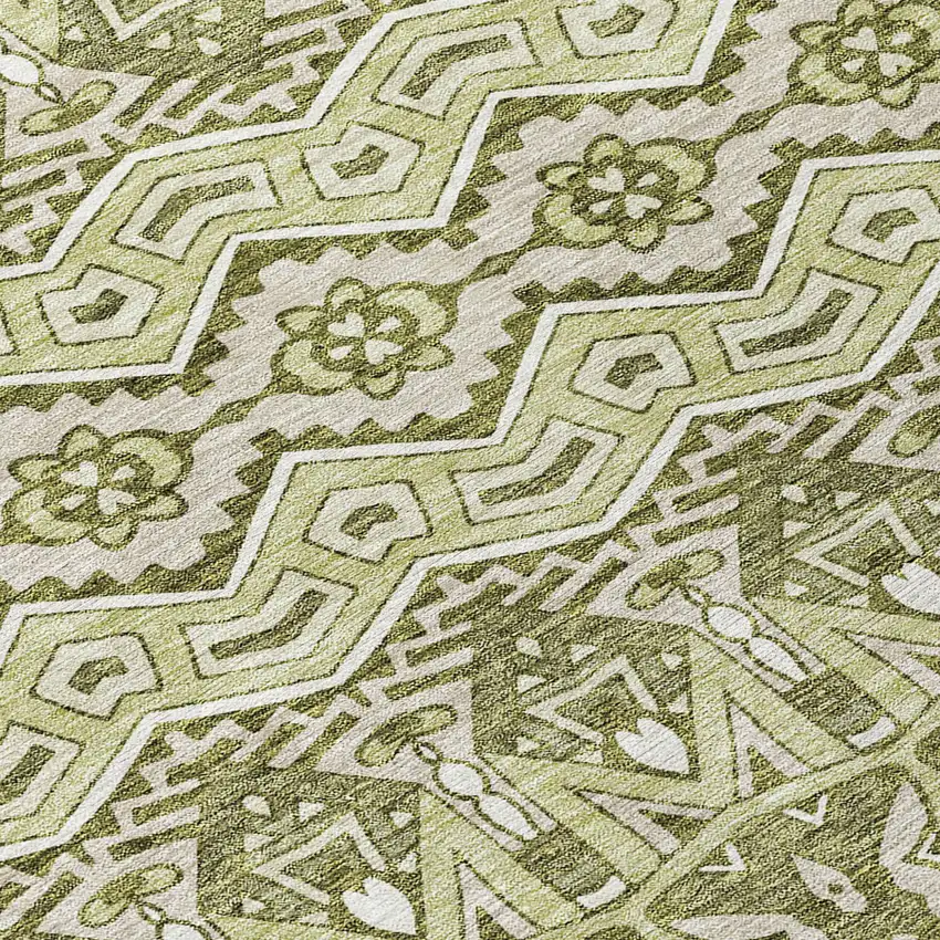 8' Artichoke Green Gray And Ivory Round Moroccan Washable Indoor Outdoor Area Rug Photo 7