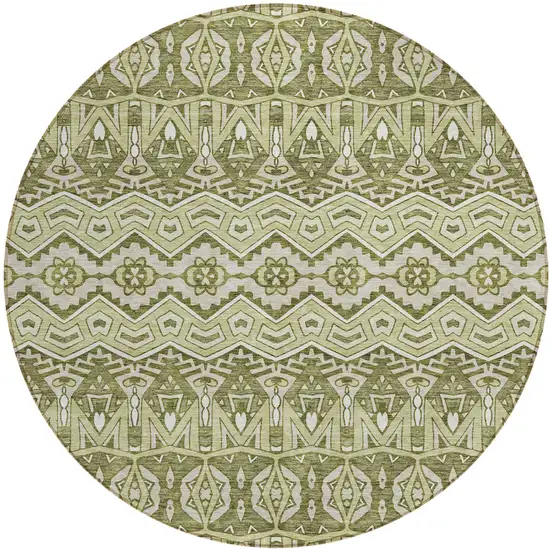 8' Artichoke Green Gray And Ivory Round Moroccan Washable Indoor Outdoor Area Rug Photo 2