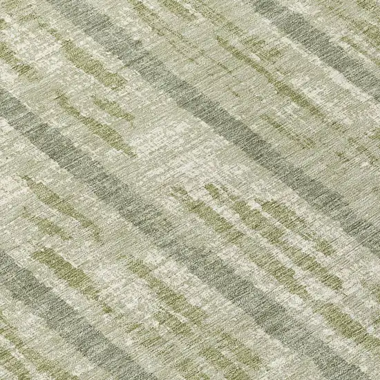 8' Artichoke Green Gray And Ivory Round Striped Washable Indoor Outdoor Area Rug Photo 8