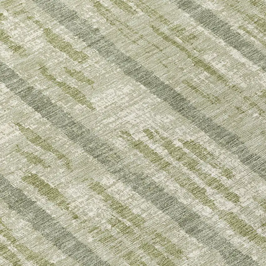 8' Artichoke Green Gray And Ivory Round Striped Washable Indoor Outdoor Area Rug Photo 8