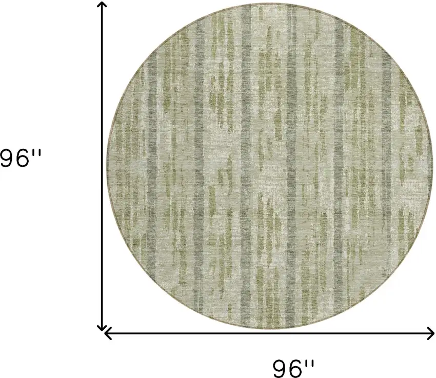 8' Artichoke Green Gray And Ivory Round Striped Washable Indoor Outdoor Area Rug Photo 3
