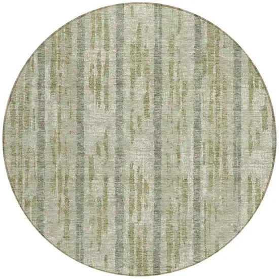 8' Artichoke Green Gray And Ivory Round Striped Washable Indoor Outdoor Area Rug Photo 5
