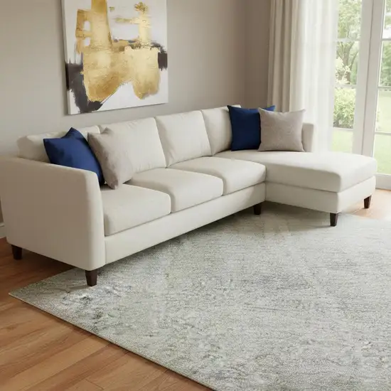 8' Artichoke Green Gray And Purple Abstract Washable Area Rug With UV Protection Photo 2