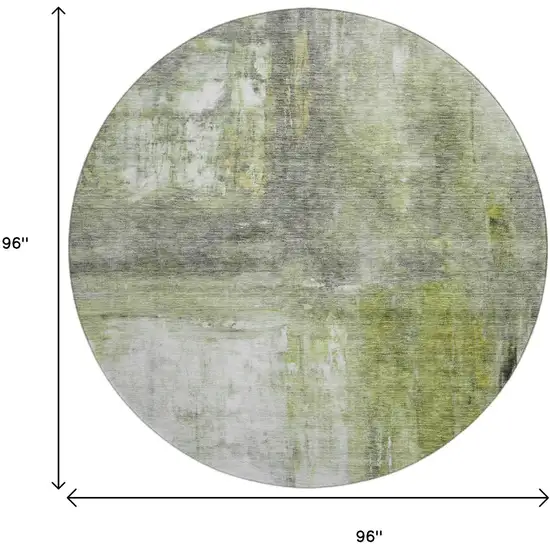 8' Artichoke Green Gray And Silver Abstract Washable Round Rug With UV Protection Photo 9