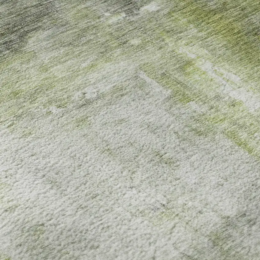 8' Artichoke Green Gray And Silver Abstract Washable Round Rug With UV Protection Photo 9