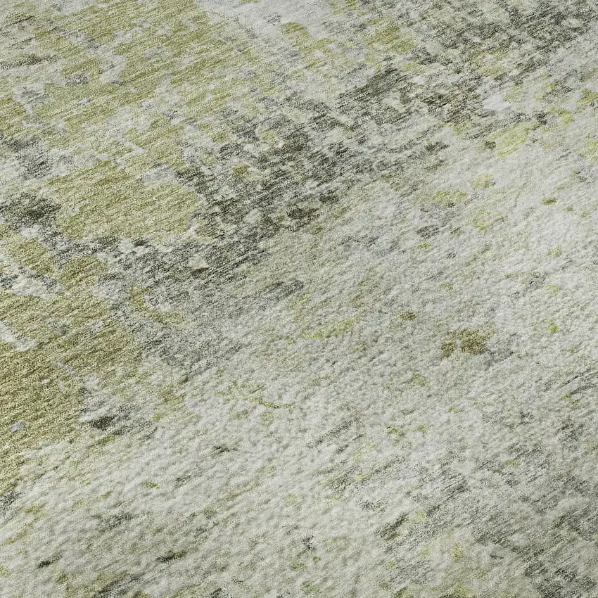 8' Artichoke Green Gray And Silver Abstract Washable Round Rug With UV Protection Photo 8