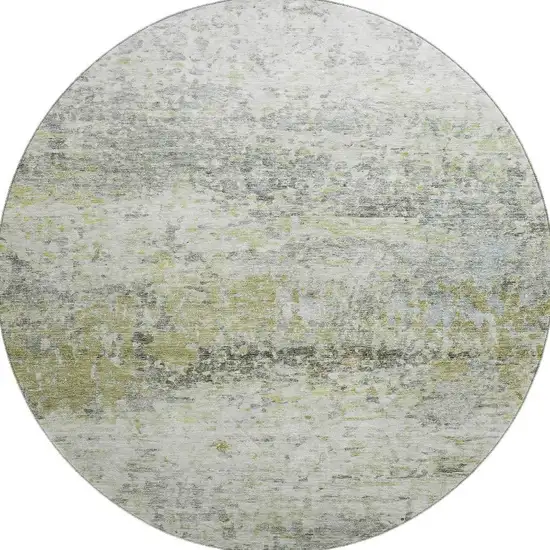 8' Artichoke Green Gray And Silver Abstract Washable Round Rug With UV Protection Photo 3