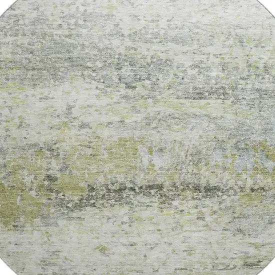 8' Artichoke Green Gray And Silver Abstract Washable Round Rug With UV Protection Photo 2