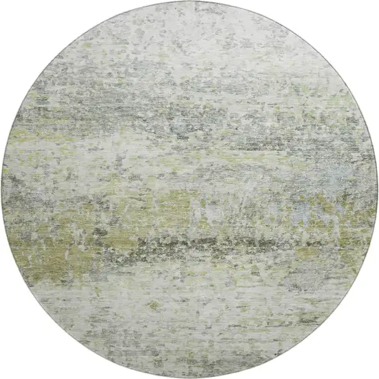 8' Artichoke Green Gray And Silver Abstract Washable Round Rug With UV Protection Photo 1