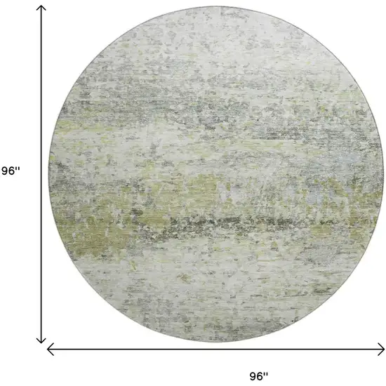 8' Artichoke Green Gray And Silver Abstract Washable Round Rug With UV Protection Photo 8