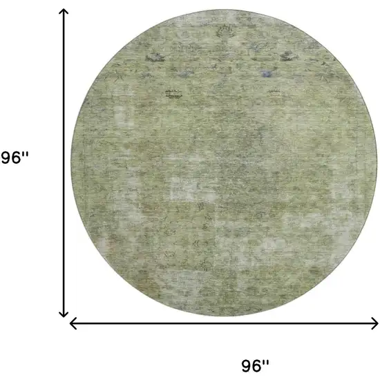 8' Artichoke Green Gray And Silver Abstract Washable Round Rug With UV Protection Photo 9