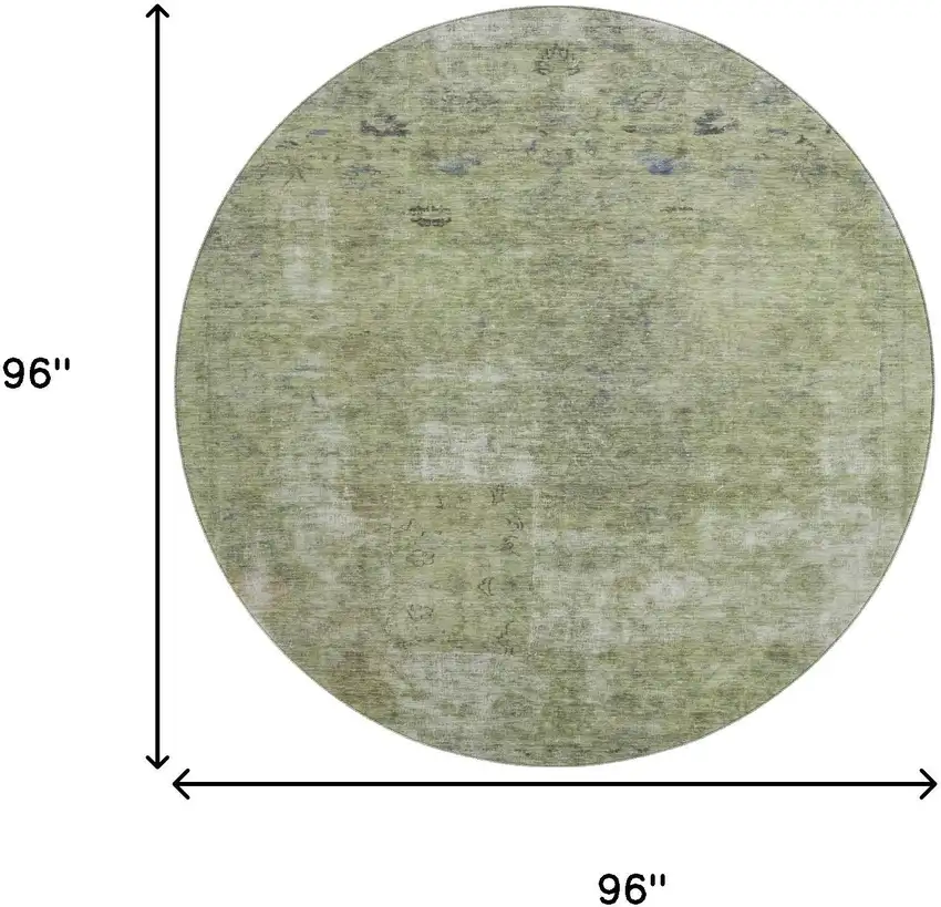 8' Artichoke Green Gray And Silver Abstract Washable Round Rug With UV Protection Photo 9