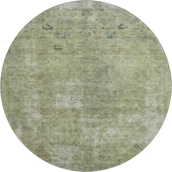 8' Artichoke Green Gray And Silver Abstract Washable Round Rug With UV Protection Photo 1