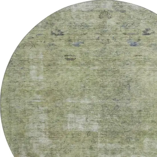 8' Artichoke Green Gray And Silver Abstract Washable Round Rug With UV Protection Photo 2