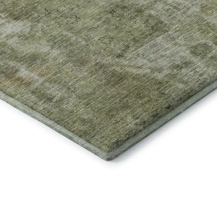 8' Artichoke Green Gray And Silver Abstract Washable Round Rug With UV Protection Photo 6