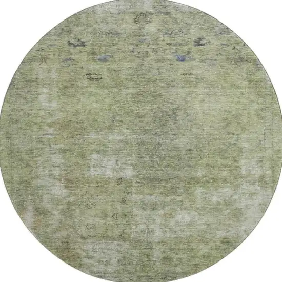 8' Artichoke Green Gray And Silver Abstract Washable Round Rug With UV Protection Photo 3