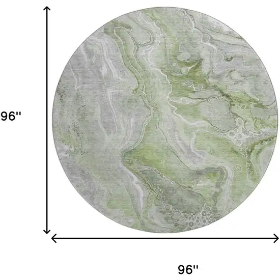 8' Artichoke Green Gray And Silver Abstract Washable Round Rug With UV Protection Photo 9