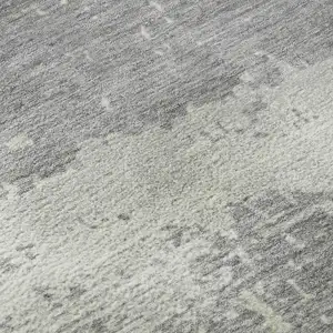 Photo of 8' Artichoke Green Gray And Silver Abstract Washable Round Rug With UV Protection