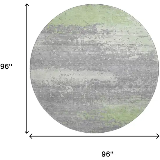 8' Artichoke Green Gray And Silver Abstract Washable Round Rug With UV Protection Photo 9