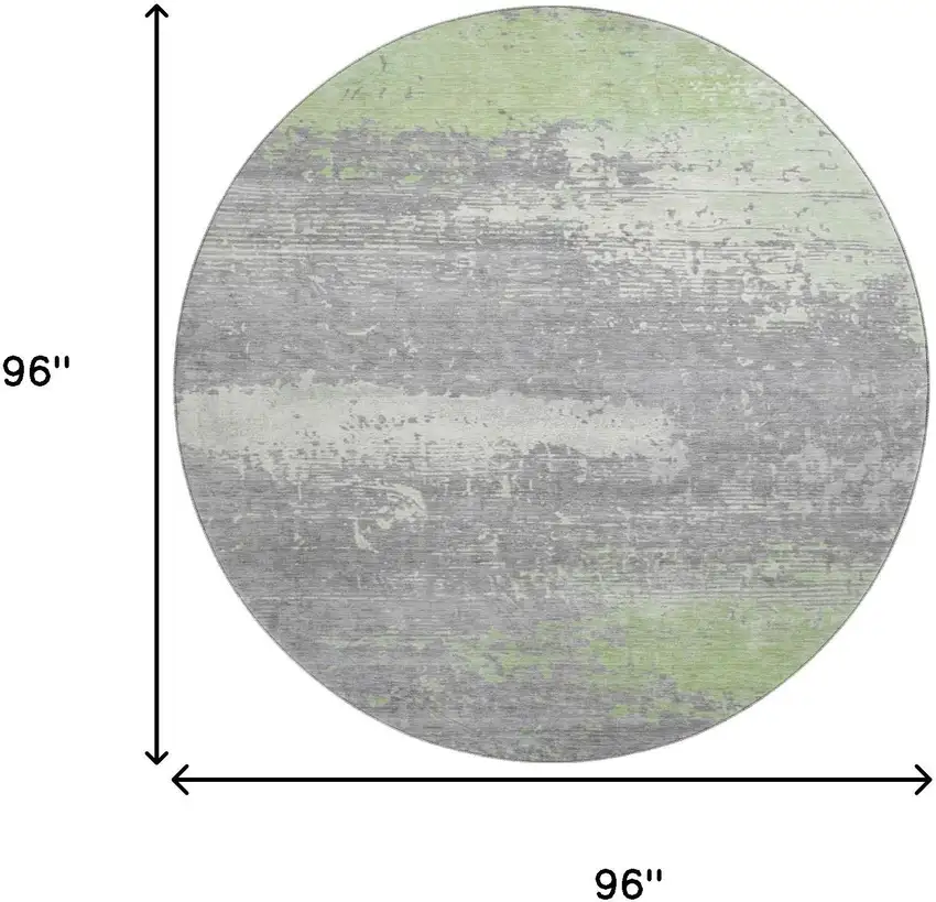 8' Artichoke Green Gray And Silver Abstract Washable Round Rug With UV Protection Photo 9