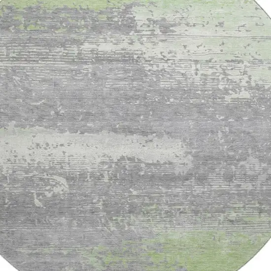 8' Artichoke Green Gray And Silver Abstract Washable Round Rug With UV Protection Photo 2
