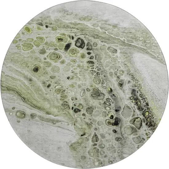 8' Artichoke Green Gray And Silver Abstract Washable Round Rug With UV Protection Photo 1