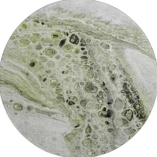 8' Artichoke Green Gray And Silver Abstract Washable Round Rug With UV Protection Photo 4