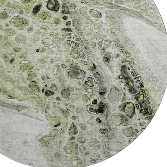 8' Artichoke Green Gray And Silver Abstract Washable Round Rug With UV Protection Photo 3