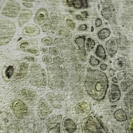 8' Artichoke Green Gray And Silver Abstract Washable Round Rug With UV Protection Photo 9