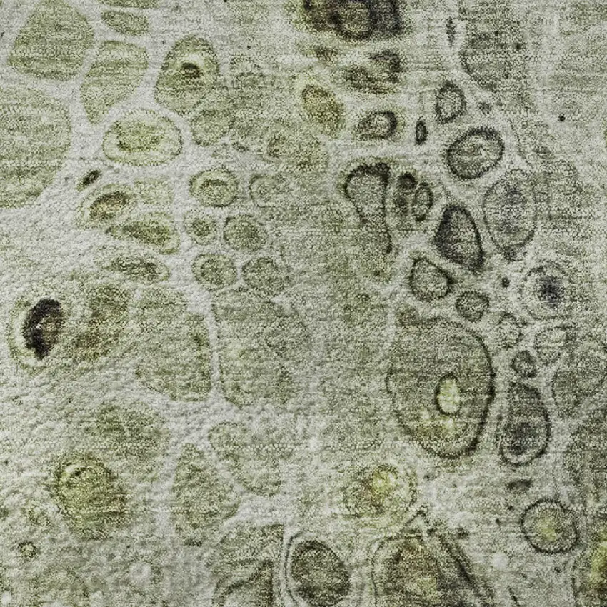 8' Artichoke Green Gray And Silver Abstract Washable Round Rug With UV Protection Photo 9