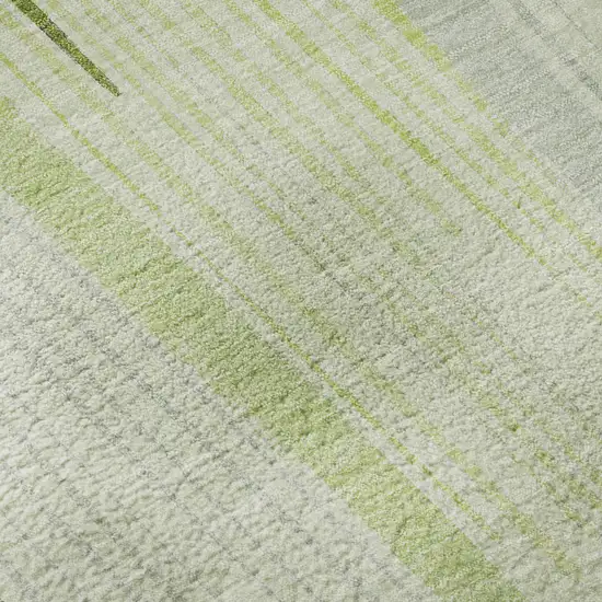 8' Artichoke Green Gray And Silver Geometric Washable Area Rug With UV Protection Photo 8