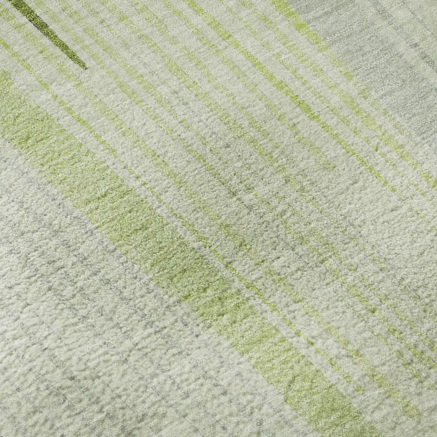 8' Artichoke Green Gray And Silver Geometric Washable Area Rug With UV Protection Photo 8