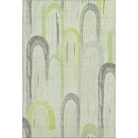 8' Artichoke Green Gray And Silver Geometric Washable Area Rug With UV Protection Photo 1