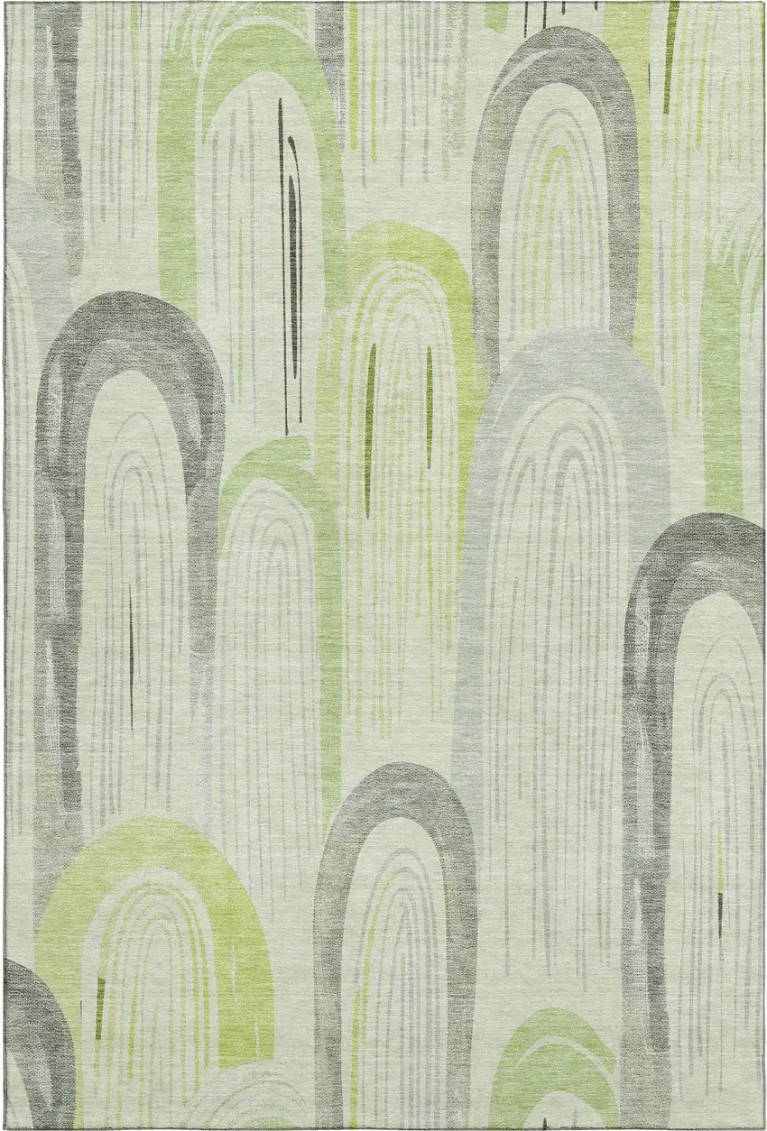 8' Artichoke Green Gray And Silver Geometric Washable Area Rug With UV Protection Photo 1