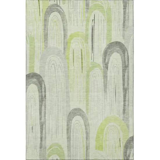 8' Artichoke Green Gray And Silver Geometric Washable Area Rug With UV Protection Photo 2