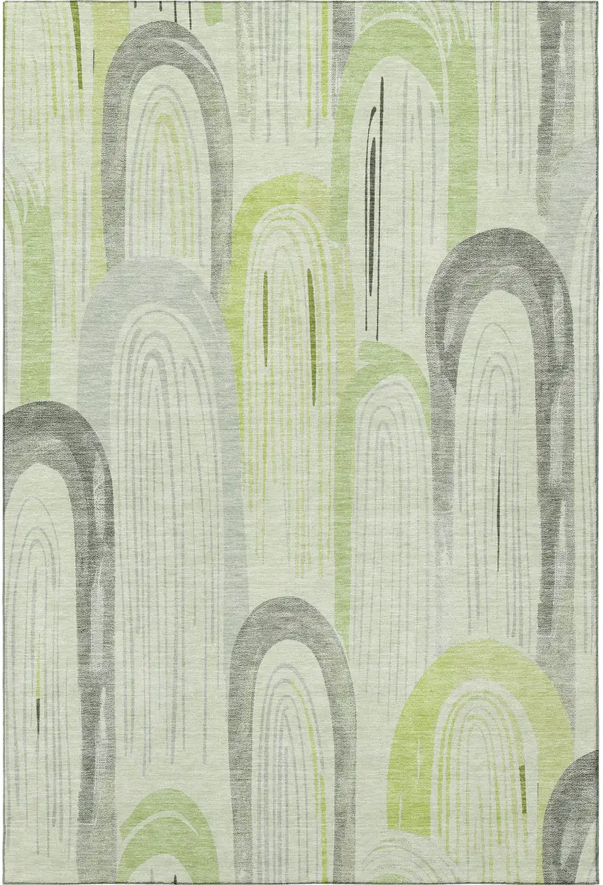 8' Artichoke Green Gray And Silver Geometric Washable Area Rug With UV Protection Photo 2