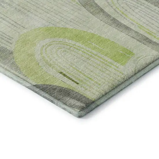 8' Artichoke Green Gray And Silver Geometric Washable Area Rug With UV Protection Photo 6