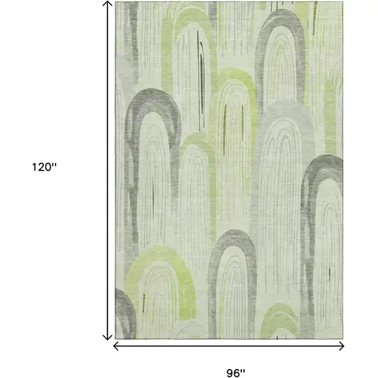 8' Artichoke Green Gray And Silver Geometric Washable Area Rug With UV Protection Photo 9