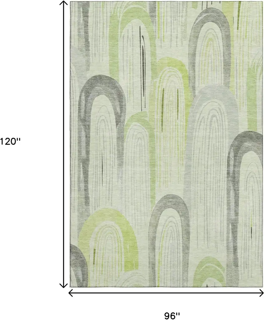 8' Artichoke Green Gray And Silver Geometric Washable Area Rug With UV Protection Photo 9